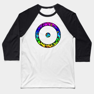 The Sun Planet Symbol in Dark Rainbow Leopard Print Baseball T-Shirt